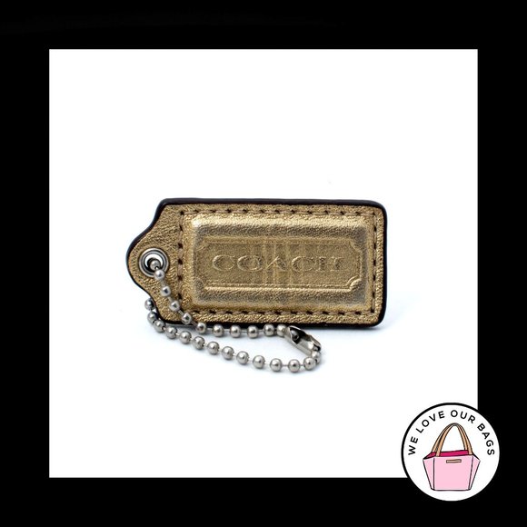 2" Medium COACH GOLD METALLIC Leather Nickel Key Fob Bag Charm Keychain Hang Tag - Picture 1 of 1